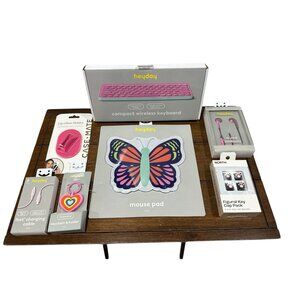 HEYDAY Compact Wireless Pink Keyboard, Heart Keychain and Holder, Fast Charging